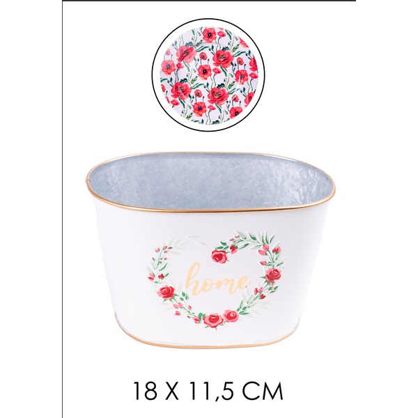 IRIS bádog kaspó "v" piros pipacs 21x13cm