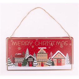 IRIS bádog kép havas házak piros 30 x 15 cm