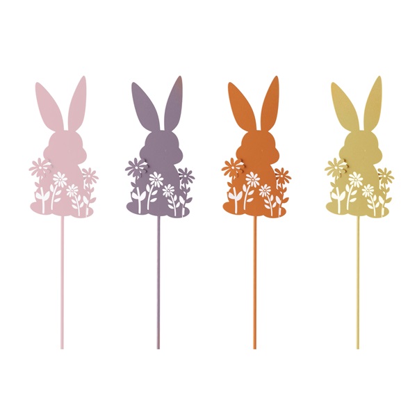 IRIS dekor fém beszúró nyuszi+virág 4 szortiment 9/35cm