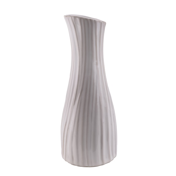 IRIS dekor kerámia váza bordás fehér 8x20cm