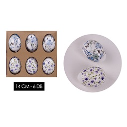 IRIS dekor műanyag tojás 6db virágos kék 14cm