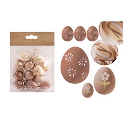 IRIS dekor műanyag tojás x12 natúr virágos/csíkos 3x4cm