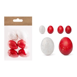 IRIS dekor műanyag tojás x6 piros/fehér 4x6cm