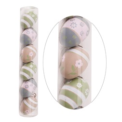 IRIS dekor műanyag tojás x6 virágos/csíkos 4x6cm