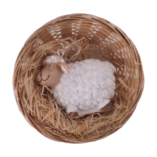 IRIS dekor műgyanta bárány kosárban natúr/fehér 5cm