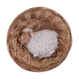 IRIS dekor műgyanta bárány kosárban natúr/fehér 5cm