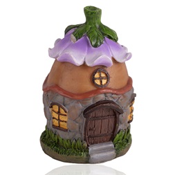 IRIS dekor műgyanta ház virágos tető lila/barna 12,4cm