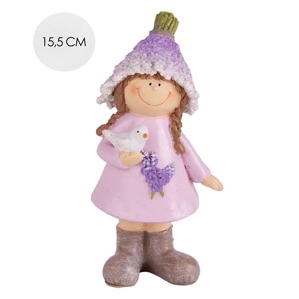 IRIS dekor műgyanta levendula lány+madár 15,5cm