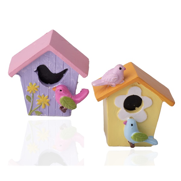 IRIS dekor műgyanta madárház színes 2 szín 5x5,5cm