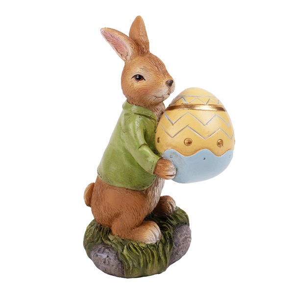 IRIS dekor műgyanta nyúl+hímestojás zöld/sárga 13,5cm