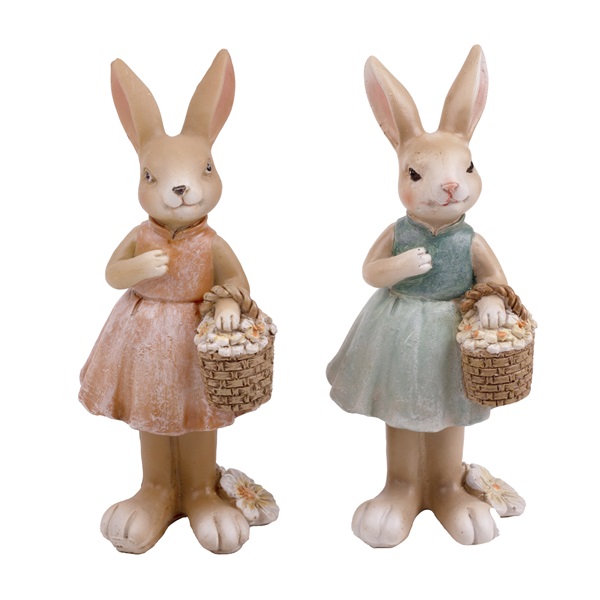 IRIS dekor műgyanta nyúl+kosár rózsaszín 5x13cm