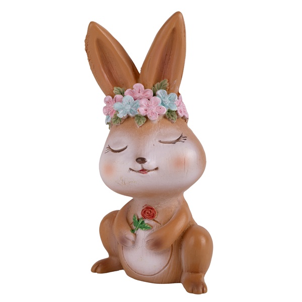 IRIS dekor műgyanta nyúl+virágkoszorú barna 10,2cm