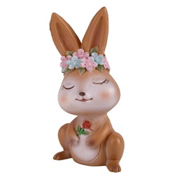 IRIS dekor műgyanta nyúl+virágkoszorú barna 10,2cm