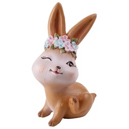 IRIS dekor műgyanta nyúl+virágkoszorú barna 10,7cm