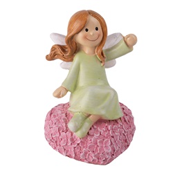 IRIS dekor műgyanta tündér+virágszív zöld/rózsaszín 9cm