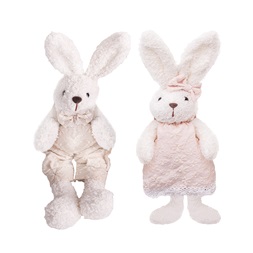 IRIS dekor textil nyuszi fehér/lila virágmintás 2 szortiment 16cm