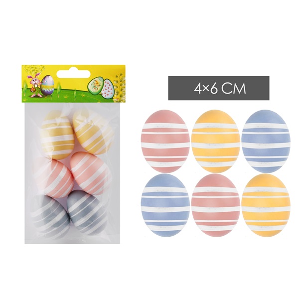 IRIS dekor tojás 6db pasztell csíkos 4x6cm