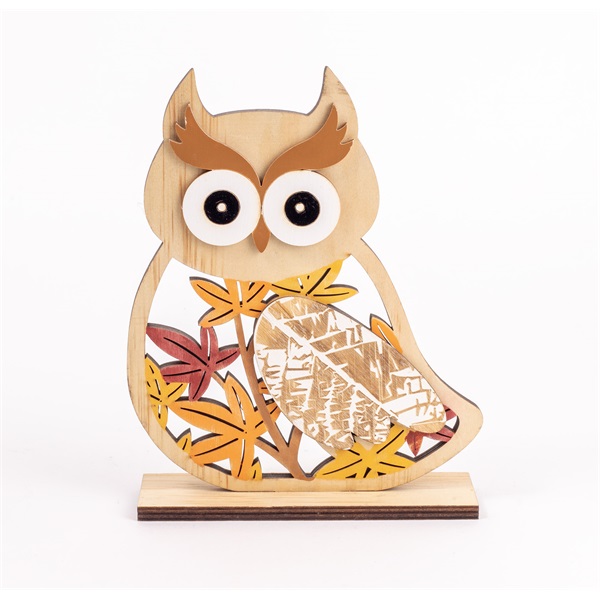 IRIS fa bagoly, falevél mintás, őszi színekben 16 x 4 x 20cm