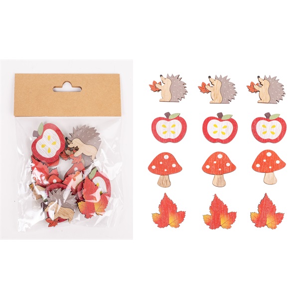 IRIS fa öntapadós alma/sündisznó/gomba/falevél szettben, 12 darab 4cm
