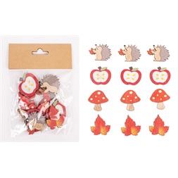 IRIS fa öntapadós alma/sündisznó/gomba/falevél szettben, 12 darab 4cm