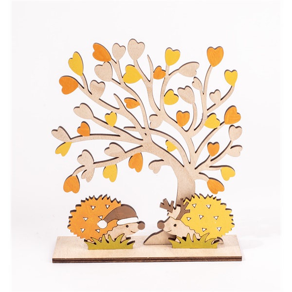 IRIS fa sündisznók talpon, szív alakú leveles fa alatt 16 x 19cm