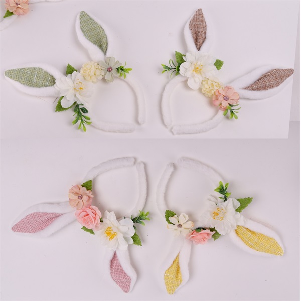 IRIS hajpánt nyuszifül+virág 4 féle szín 24cm