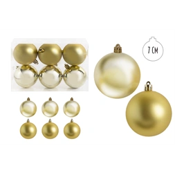 IRIS karácsonyi dísz  gömb, szettben, pvc dobozban, 6dbos, aranysárga 7 cm