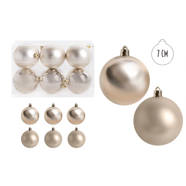 IRIS karácsonyi dísz  gömb, szettben, pvc dobozban, 6dbos, krém silver 7 cm