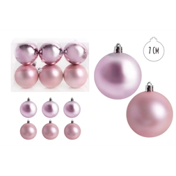 IRIS karácsonyi dísz  gömb, szettben, pvc dobozban, 6dbos, rózsaszín 7 cm