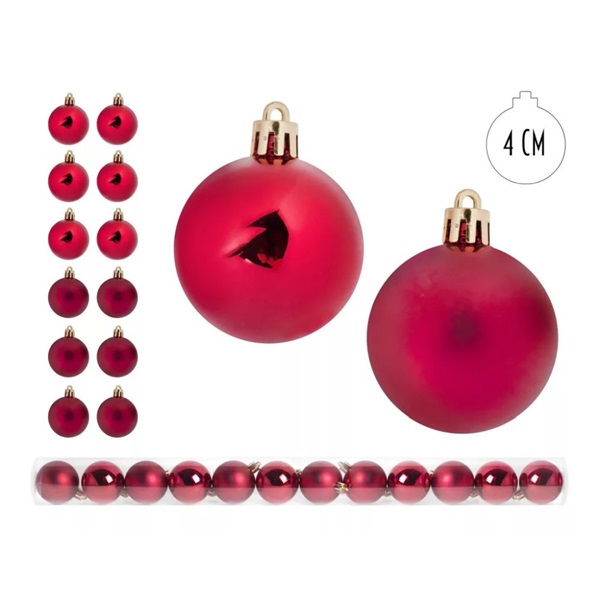 IRIS karácsonyi dísz, pvc gömb piros 12db 4cm