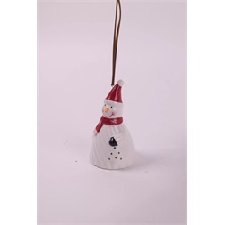IRIS kerámia csengő hóember, mikulás sapkában, fehér 12 cm