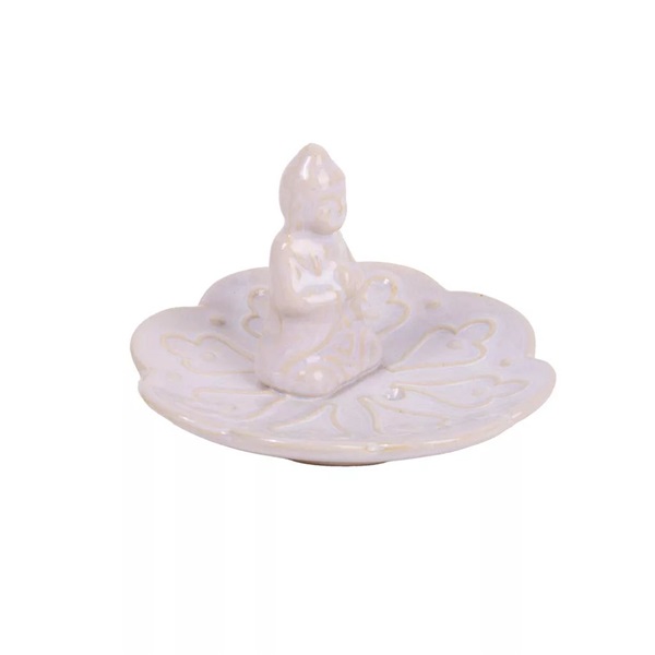 IRIS kerámia füstölő tartó, buddha, fehér 10,5 cm