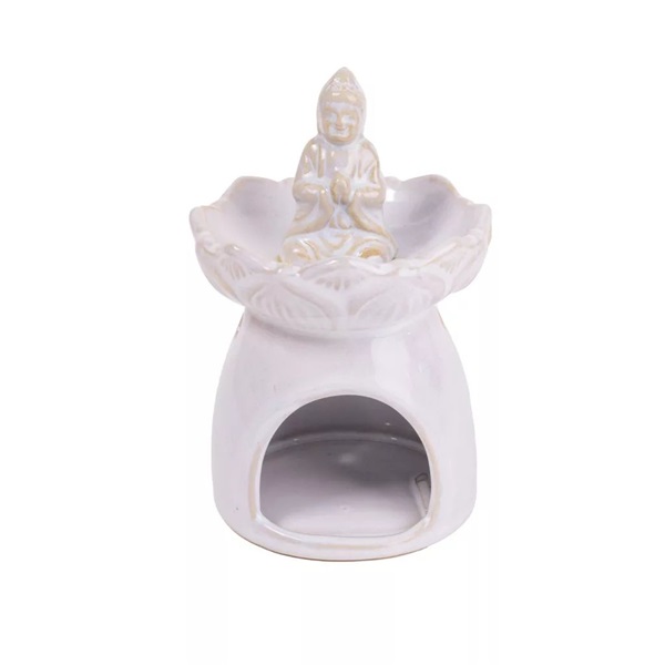 IRIS kerámia olajmécses, buddha, fehér 15 cm