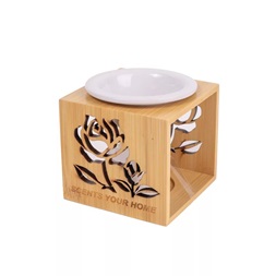 IRIS kerámia olajmécses, fa kerettel, rózsás, fehér 10 cm