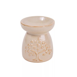 IRIS kerámia olajmécses, szív leveles fa mintával, beige 8 cm