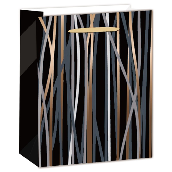 IRIS matt papírtasak fekete/bronz csíkos 26 x 32cm