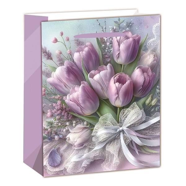 IRIS matt papírtasak tulipáncsokros lila 26 x 32cm