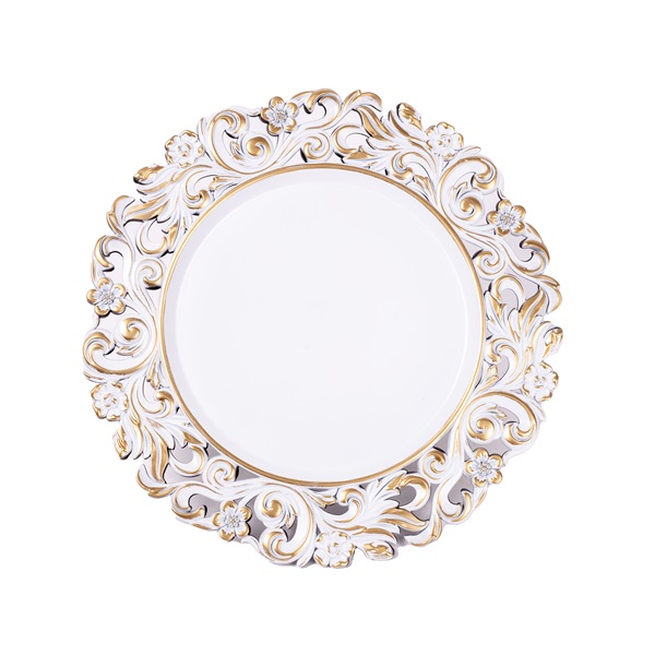 IRIS műanyag tálca, indás szélű, fehér arany 33 cm