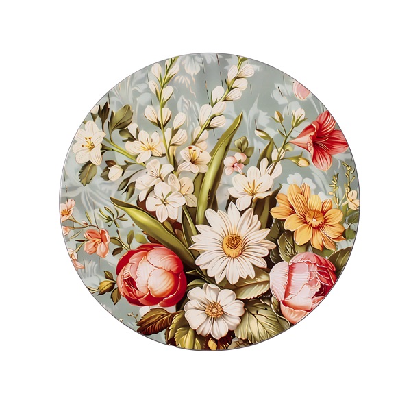 IRIS műanyag tálca, virágcsokor mintás, krém 33 cm