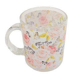 IRIS üveg bögre, nagy rózsa mintás, rózsaszín 9,7cm