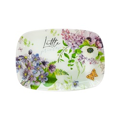 IRIS üveg kínáló, lila virágcsokor mintás 30 x 20cm