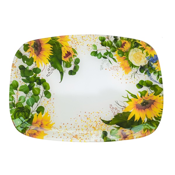 IRIS üveg kínáló, napraforgó mintás 30 x 20cm