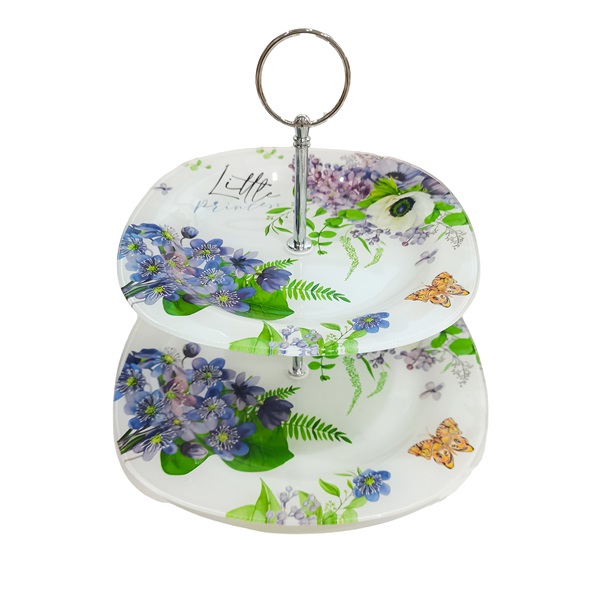 IRIS üveg sütikínáló, 2 részes, lila virágcsokor mintás 20+25cm