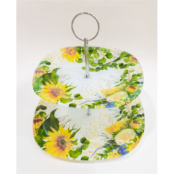 IRIS üveg sütikínáló, 2 részes, napraforgó mintás 20+25cm