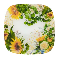 IRIS üveg tál, négyzet alakú, napraforgó mintás 20 x 20cm