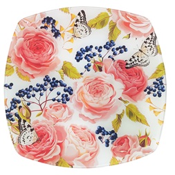 IRIS üveg tányér, nagy rózsa mintás, rózsaszín 25 x 25cm