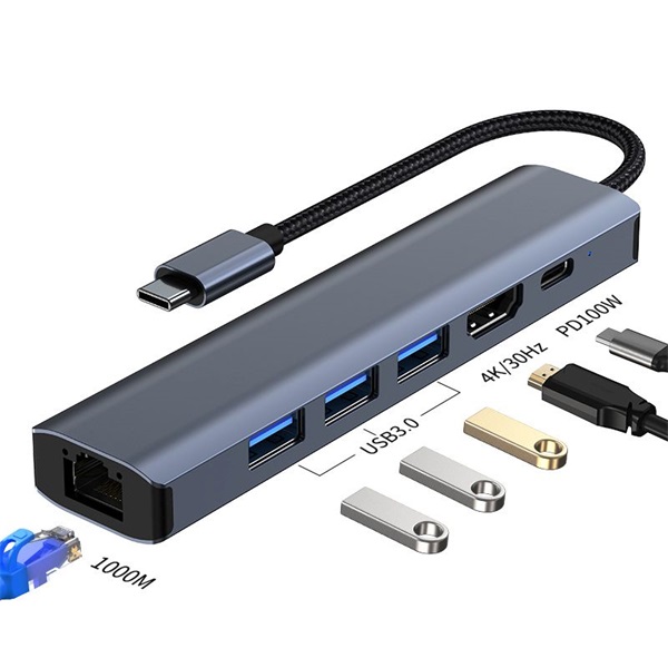 Iris IH6-22 6in1 (3xUSB/1xLAN/1xHDMI/1xDP-USB-C 100W) Dokkoló