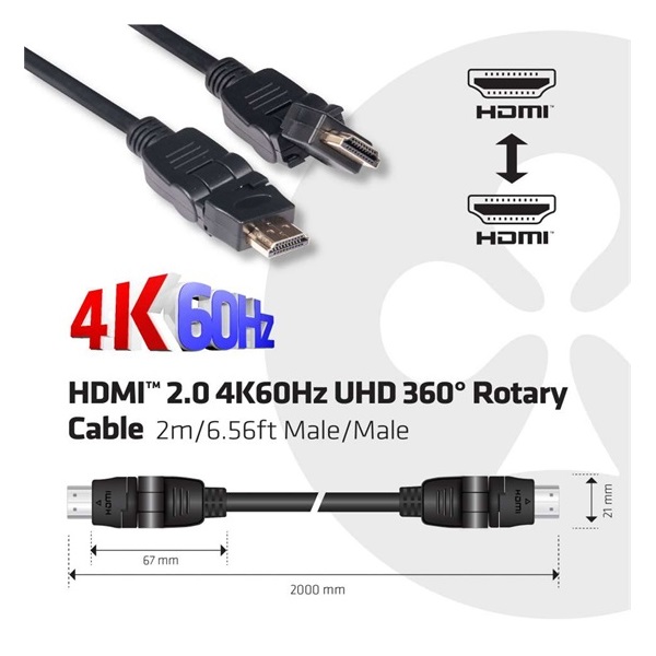 Club3D CAC-1360 2m HDMI 2.0 4K60Hz UHD 360 Rotary kábel