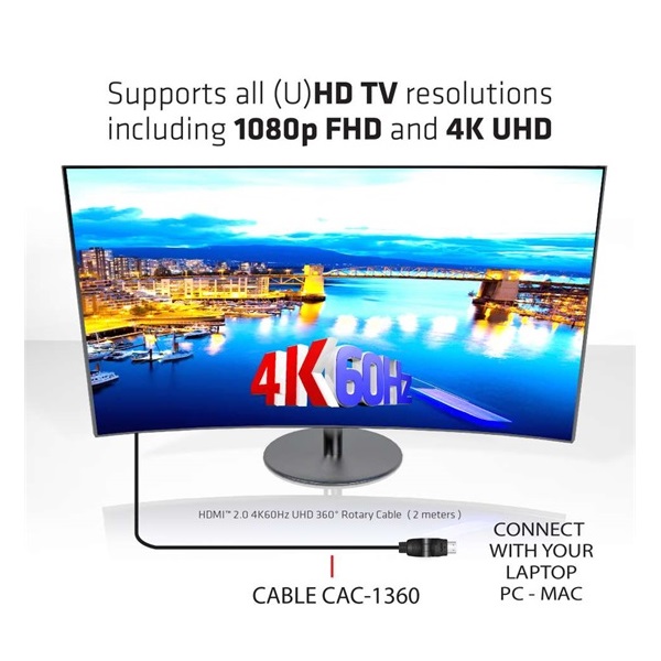 Club3D CAC-1360 2m HDMI 2.0 4K60Hz UHD 360 Rotary kábel