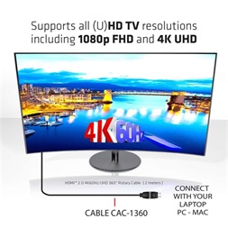 Club3D CAC-1360 2m HDMI 2.0 4K60Hz UHD 360 Rotary kábel
